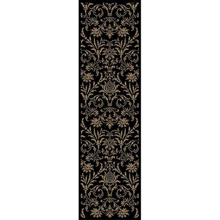 CONCORD GLOBAL TRADING Runner Rug, 2 ft. 3 in. x 7 ft. 7 in. Jewel Damask - Black 49432